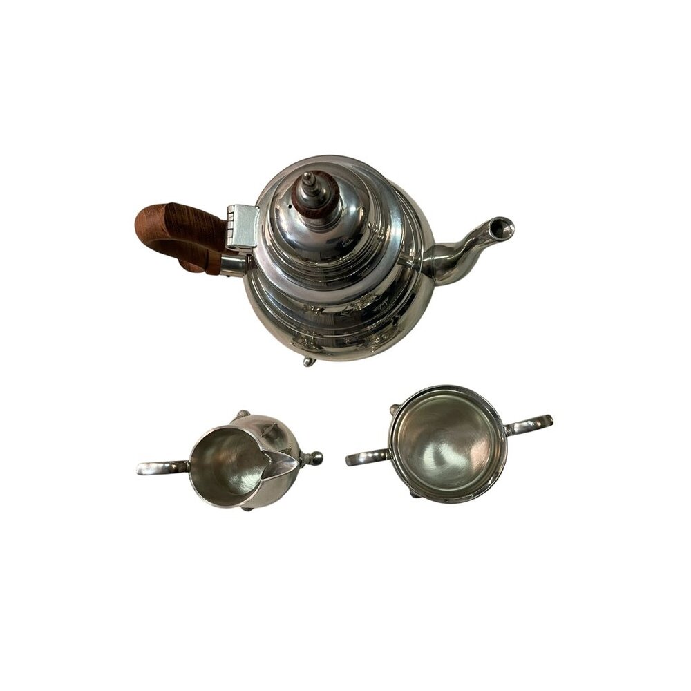 Vintage Williamsbury Stieff Pewter Teapot, Creamer and Sugar Bowl Used - Picture 3 of 16